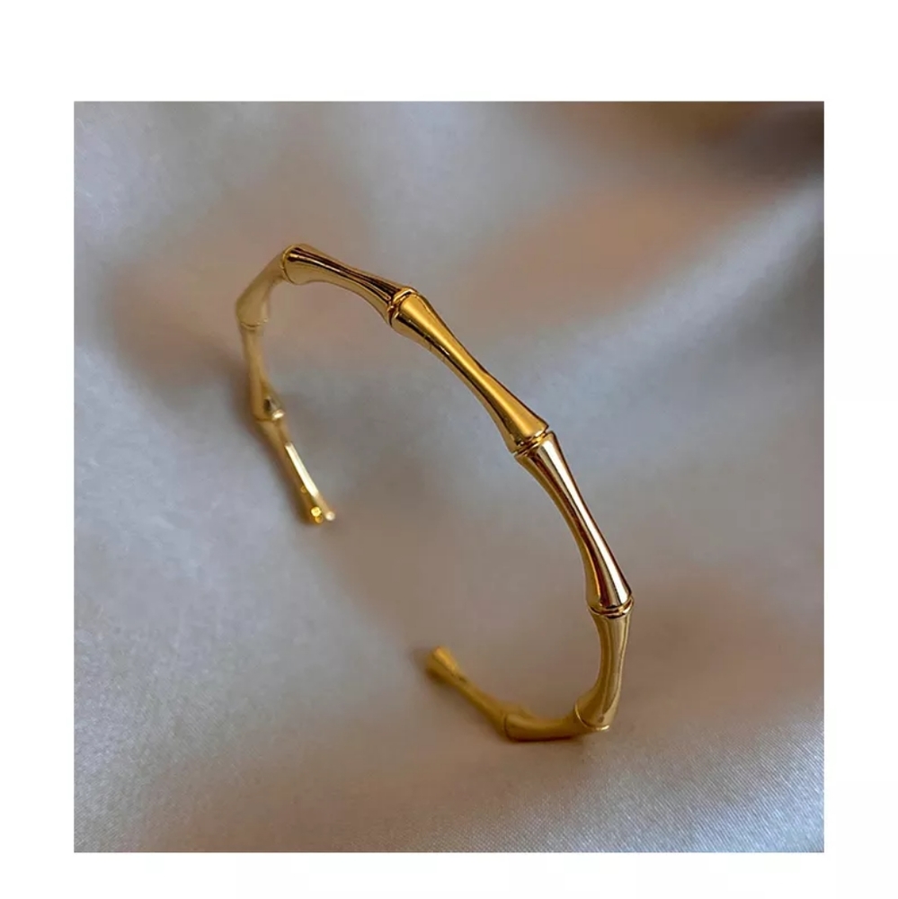 NEW 18k Yellow Gold Plated Bamboo Adjustable Cuff - Picture 7 of 11